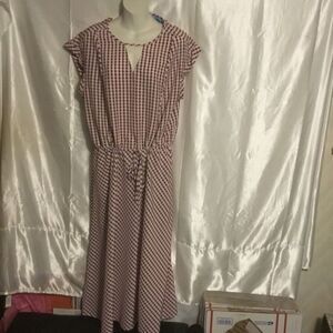 Draper James Gingham Plaid Brown White Sleeveless Tie Waist Grid  Checkered Maxi